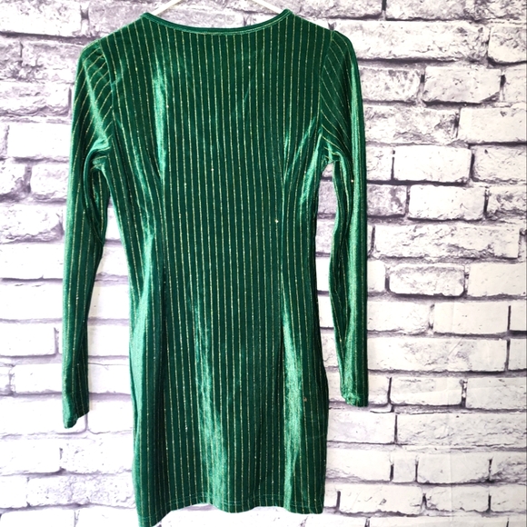 Green Velvet Gold Striped Long Sleeve Mini Dress - XS - Picture 7 of 10